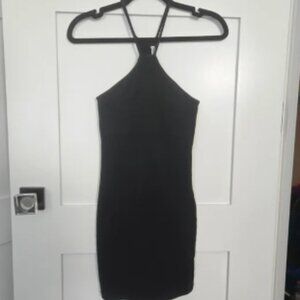 NWT Zara Little Black Dress Sexy High Neck Mini Stretch Thick Cotton Size Small
